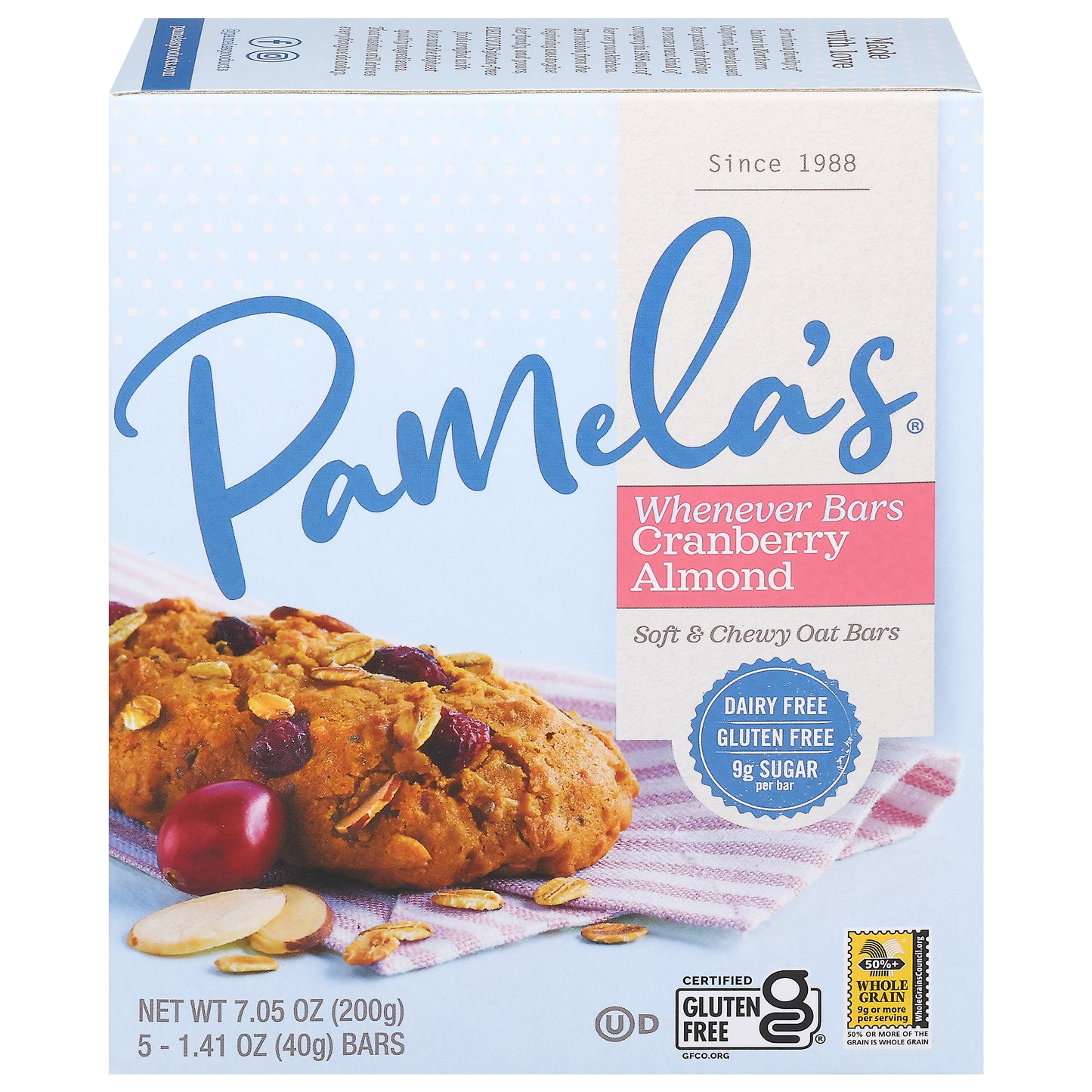 Pamela's Whenever Bars Soft & Chewy Cranberry Almond Oat Bars 5 - 1.41 oz Bars