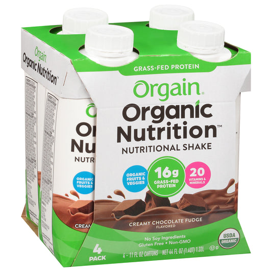 Orgain Organic Nutrition 4 Pack Creamy Chocolate Fudge Flavored Nutritional Shake 4 - 11 fl oz Cartons