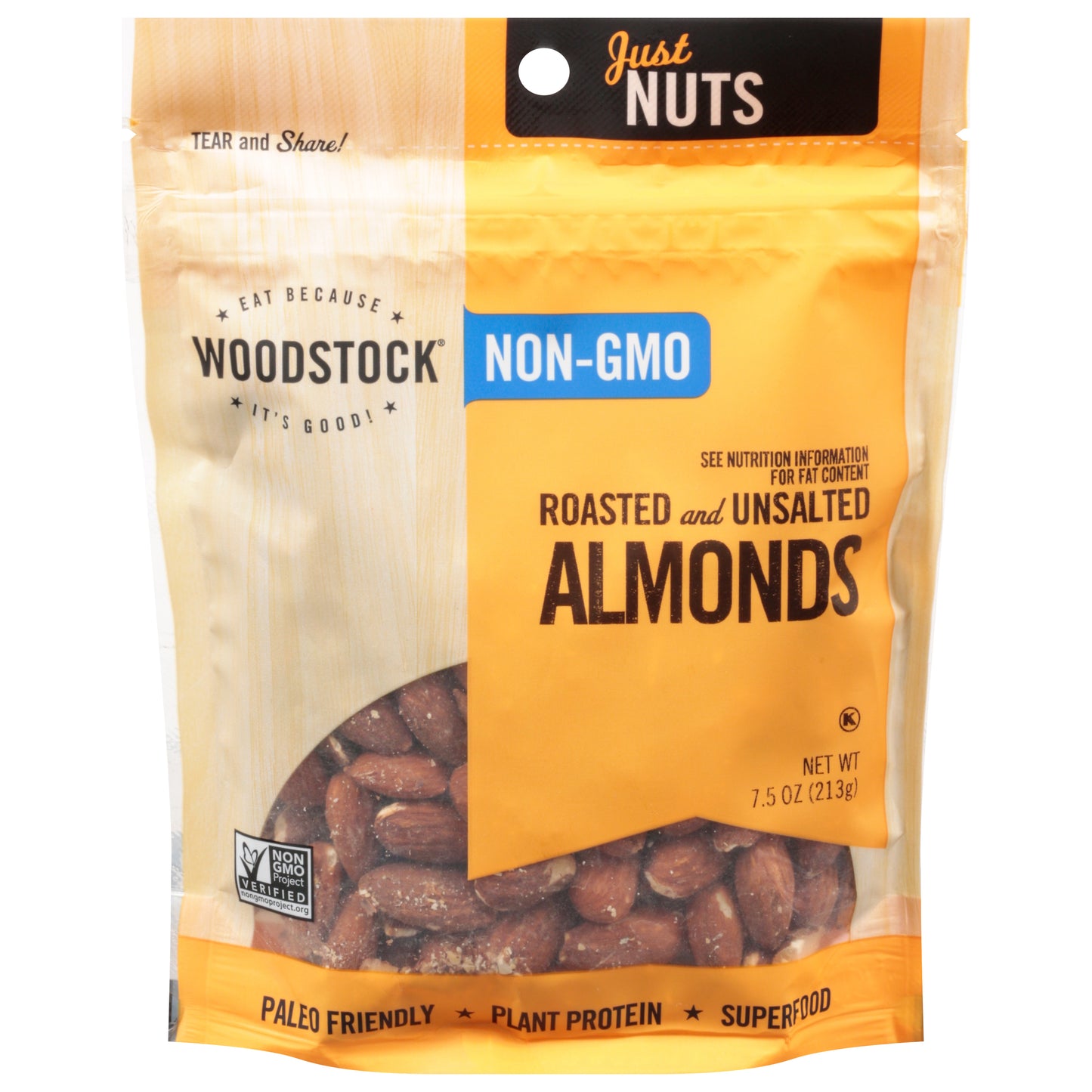 Woodstock Roasted & Unsalted Almonds 7.5 oz