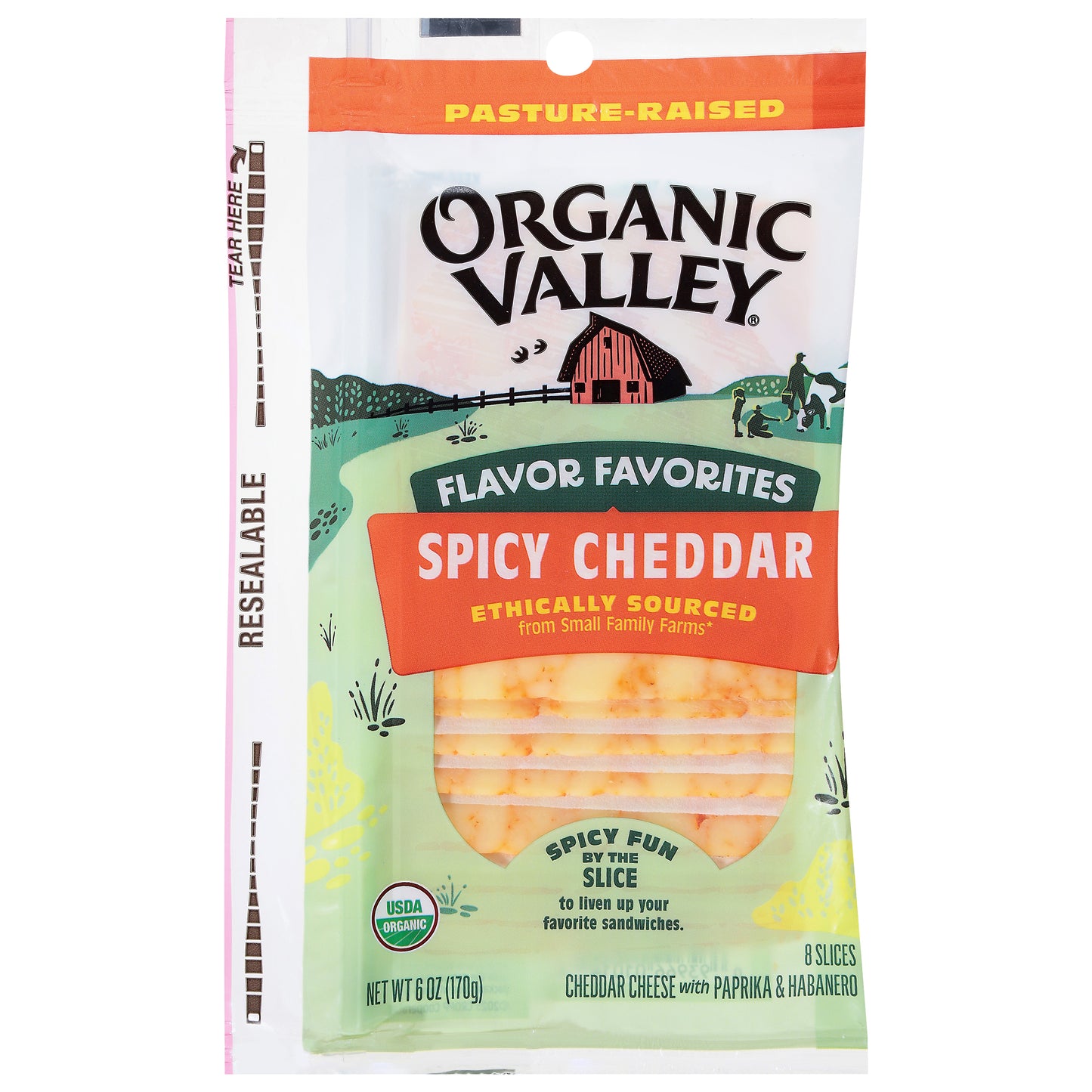 Organic Valley Pasture-Raised Spicy Cheddar Cheese Slices 8 Each