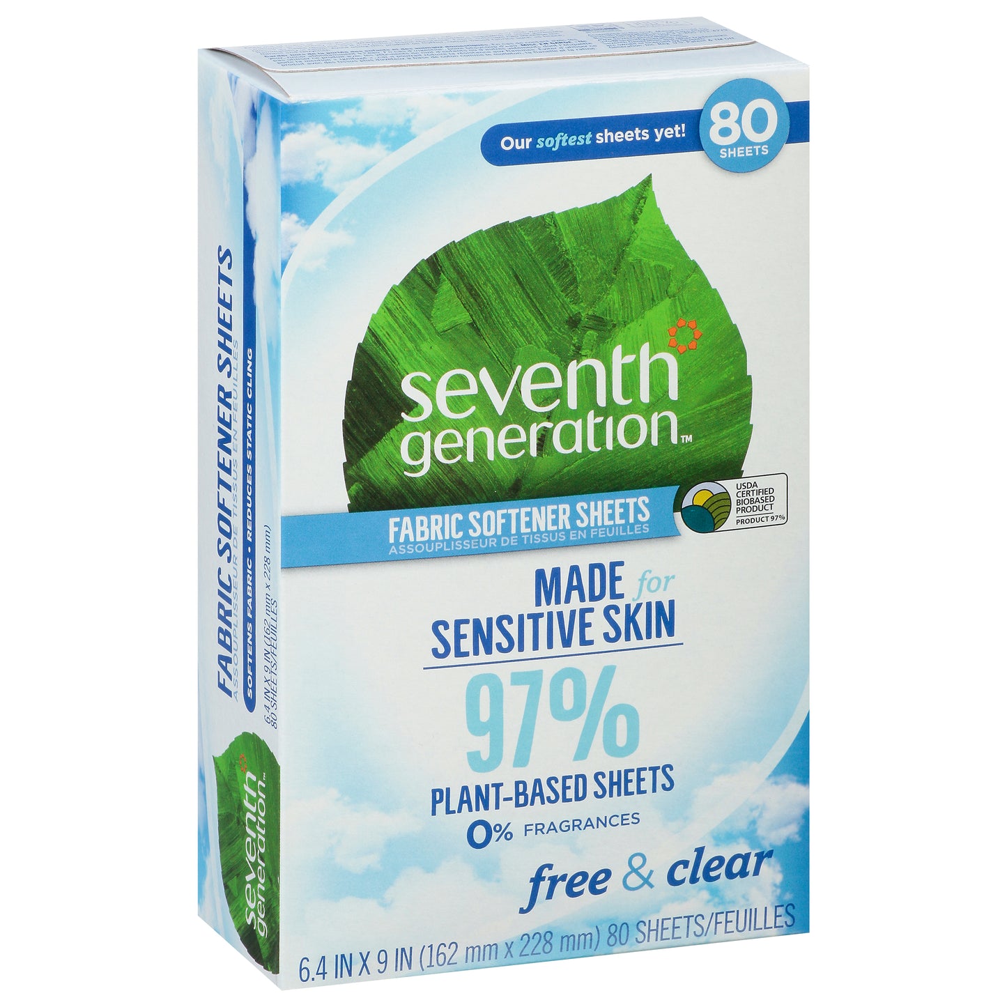 Seventh Generation Free & Clear Fabric Softener Sheets 80 ea