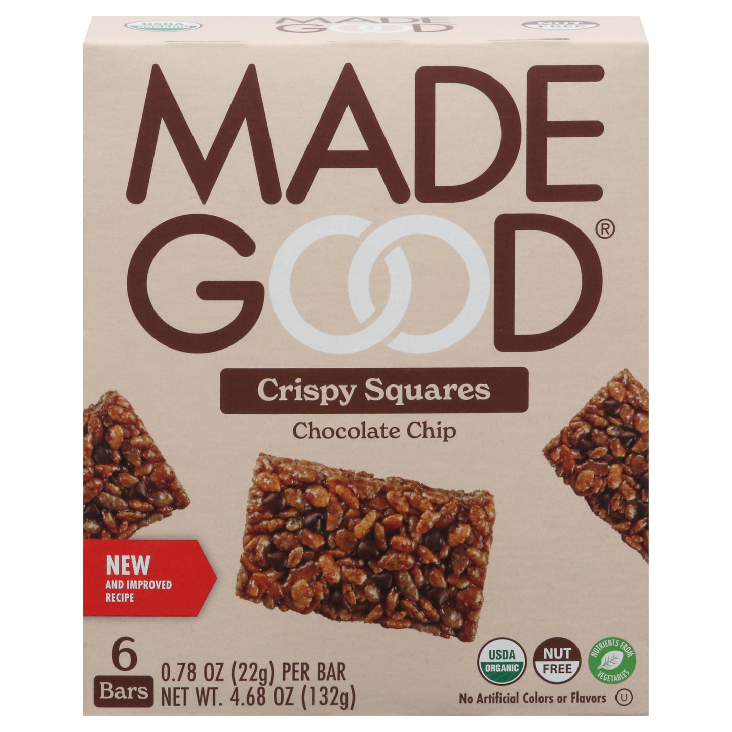 MadeGood Chocolate Chip Crispy Squares 6 - 0.78 oz Bars