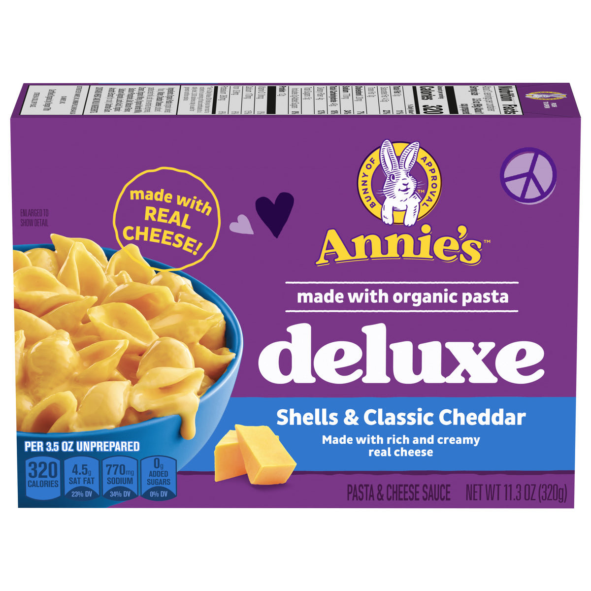 Annie's Deluxe Macaroni and Cheese with Organic Pasta, Classic Real Cheddar Cheese and Shells, 11.3 oz