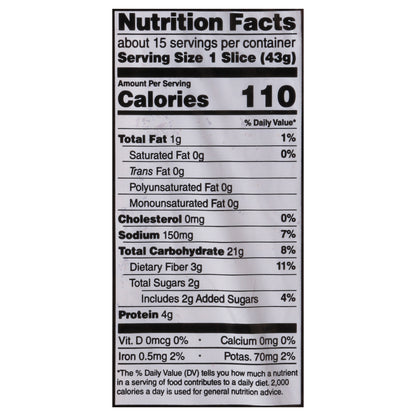 Rudi's 100% Whole Wheat Organic Honey Sweet Bread 22 oz