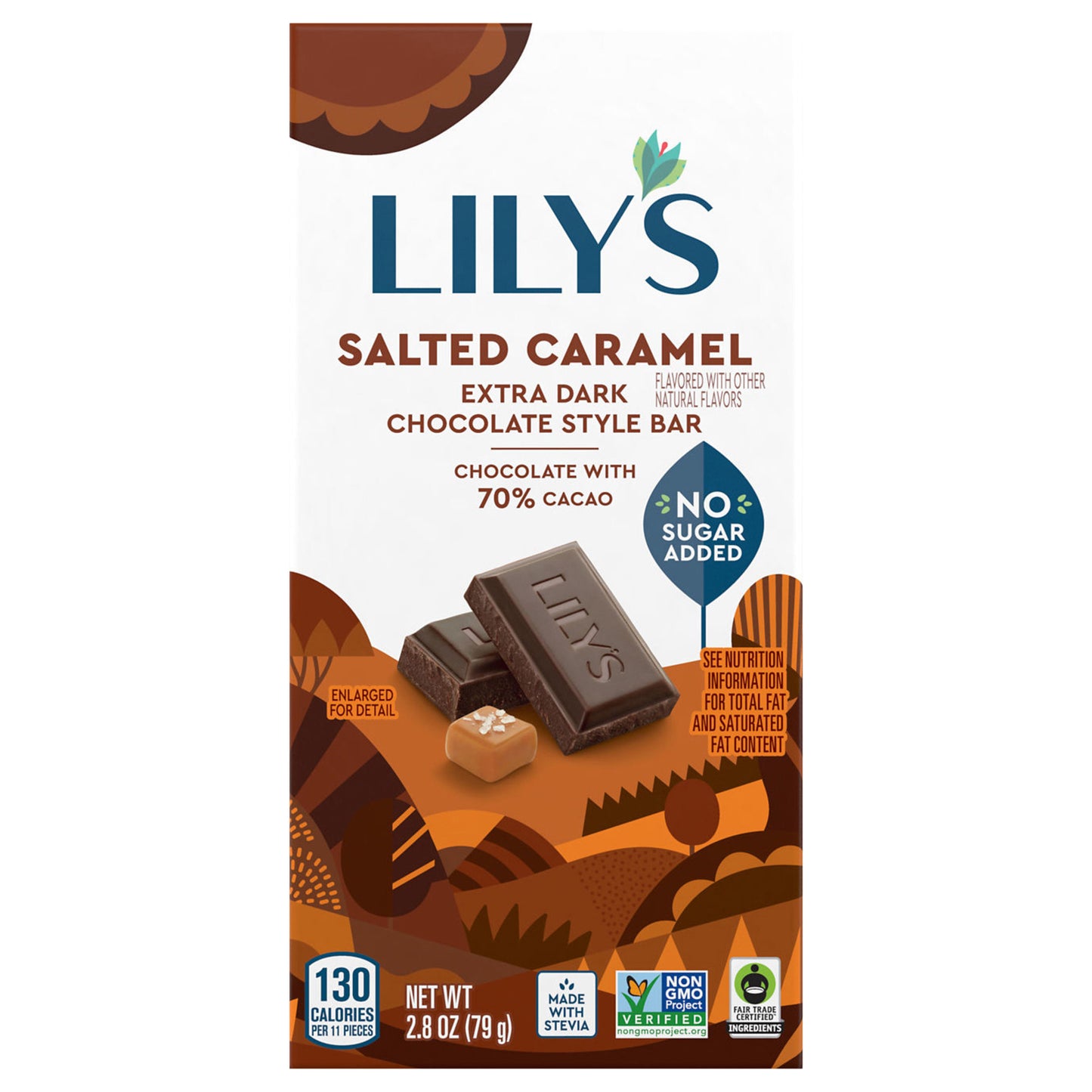 LILY'S Salted Caramel Extra Dark Chocolate Style No Sugar Added, Sweets Bar, 2.8 oz