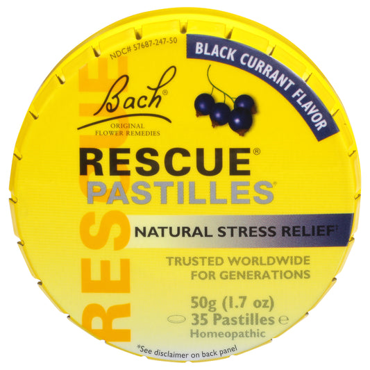 Bach Original Flower Remedies Rescue Black Currant Flavor Natural Stress Relief 35 Pastilles