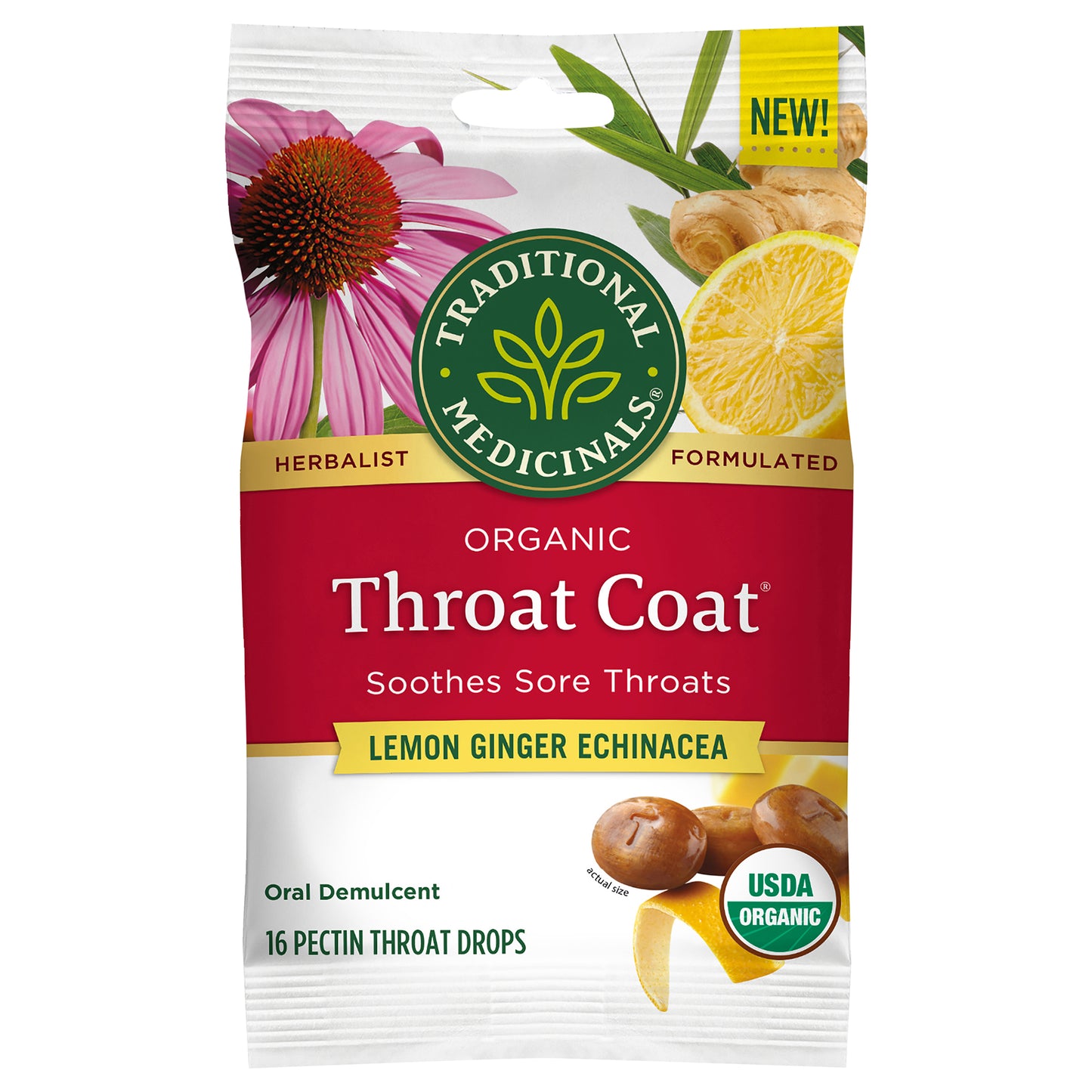 Organic Throat Coat Lozenges Lemon Ginger Echinacea