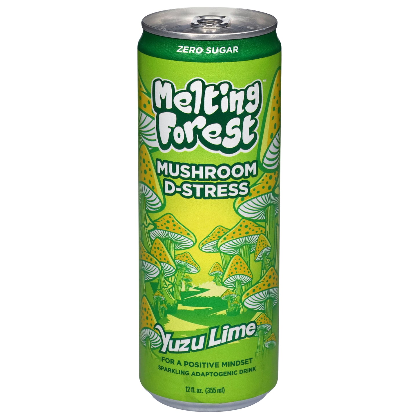 Melting Forest Zero Sugar Mushroom D-Stress Sparkling Yuzu Lime Adaptogenic Drink 12 fl oz