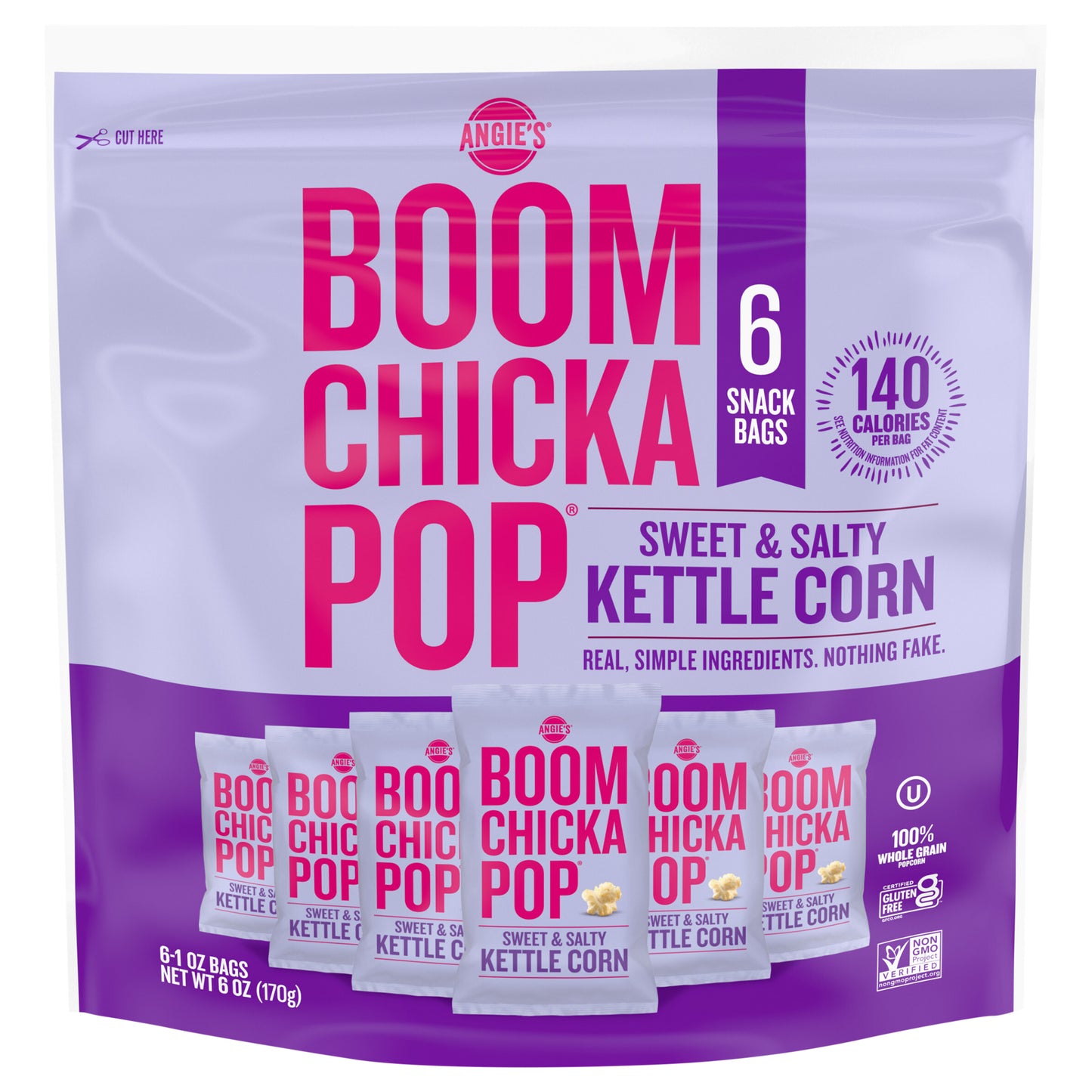 Angie's BOOMCHICKAPOP Sweet & Salty Kettle Corn Popcorn, 1 oz. 6-Count