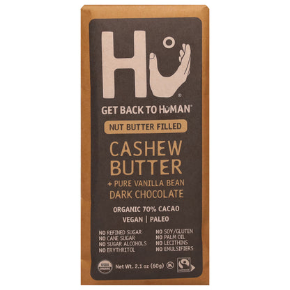 Hu Organic 70% Cacao Cashew Butter + Pure Vanilla Bean Dark Chocolate 2.1 oz