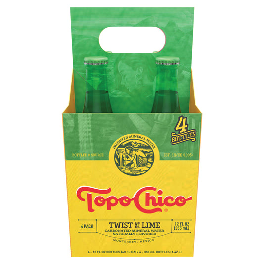 Topo Chico Mineral Water Twist of Lime Glass Bottles, 12 fl oz, 4 Pack