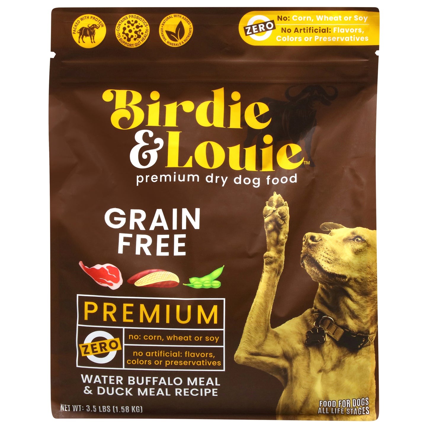 Birdie & Louie Grain Free Premium All Life Stages Dry Water Buffalo Meal & Duck Meal Recipe Dog Food 3.5 lb