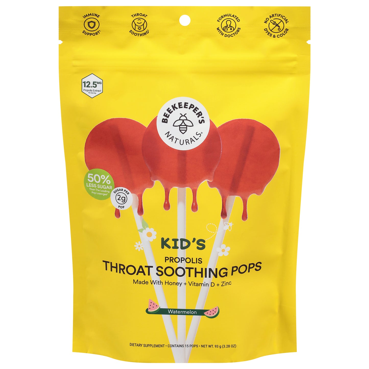 Beekeeper's Naturals Kid's Propolis Watermelon Throat Soothing Pops 15 Each