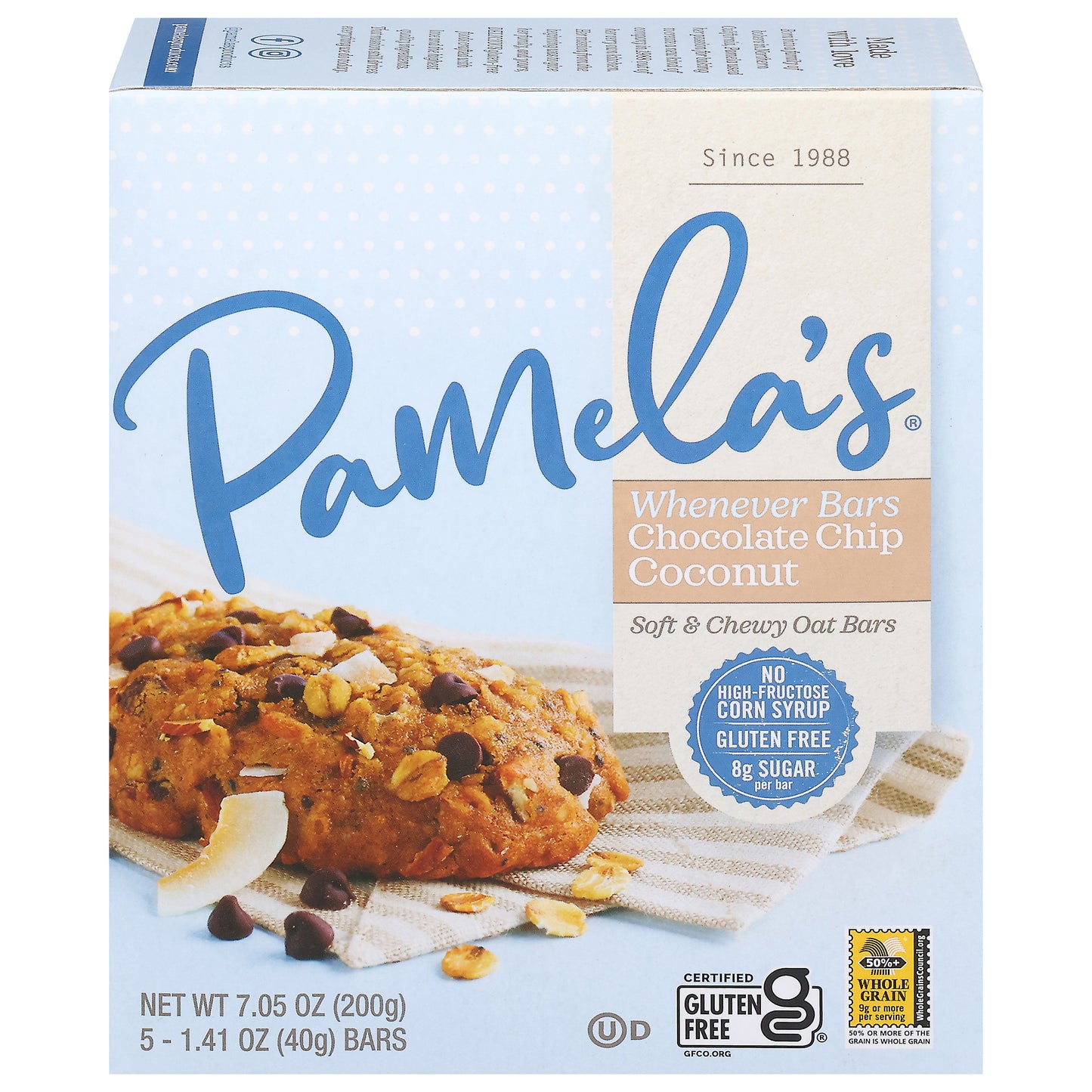 Pamela's Whenever Bars Soft & Chewy Chocolate Chip Coconut Oat Bars 5 - 1.41 oz Bars