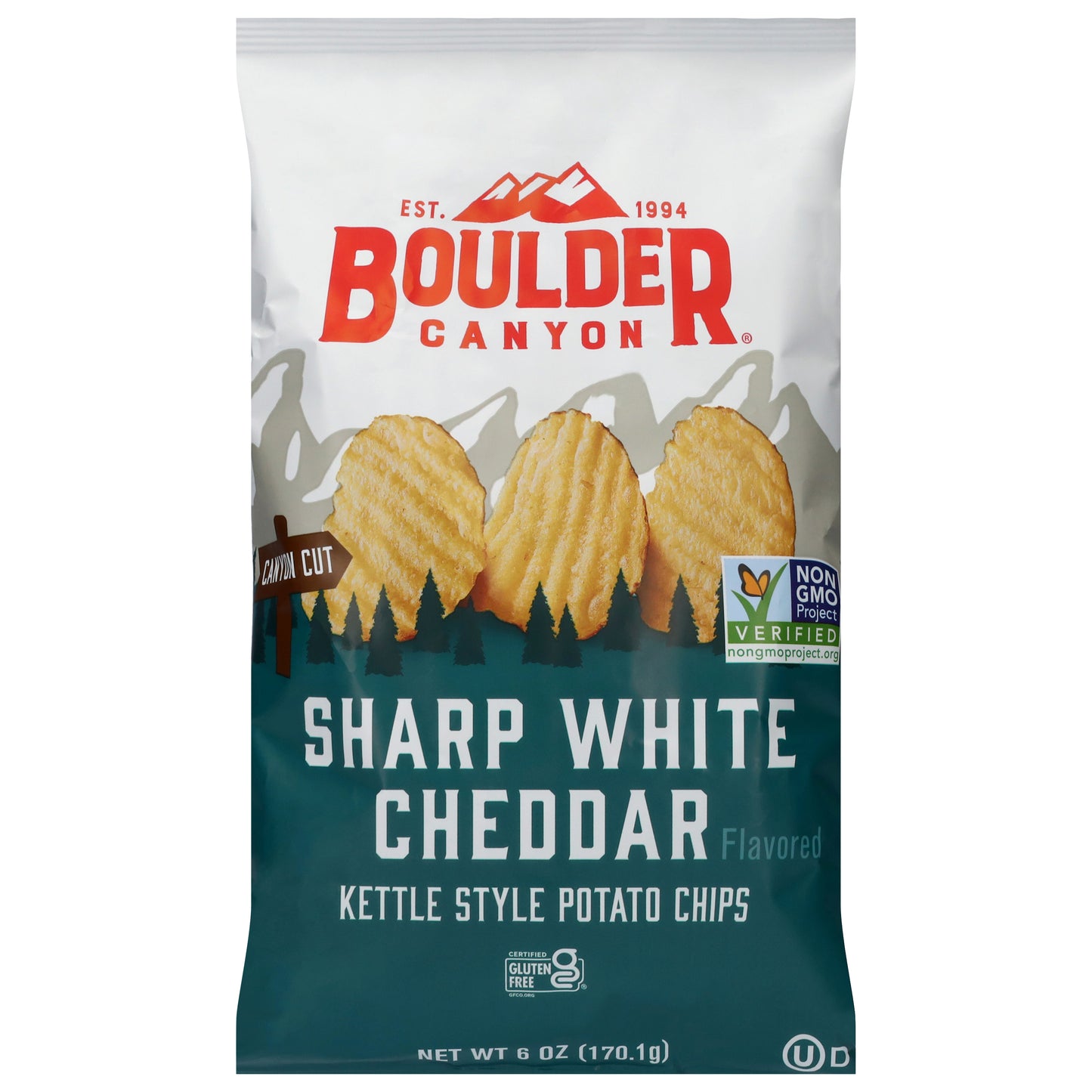 Boulder Canyon Canyon Cut Kettle Style Sharp White Cheddar Flavored Potato Chips 6 oz