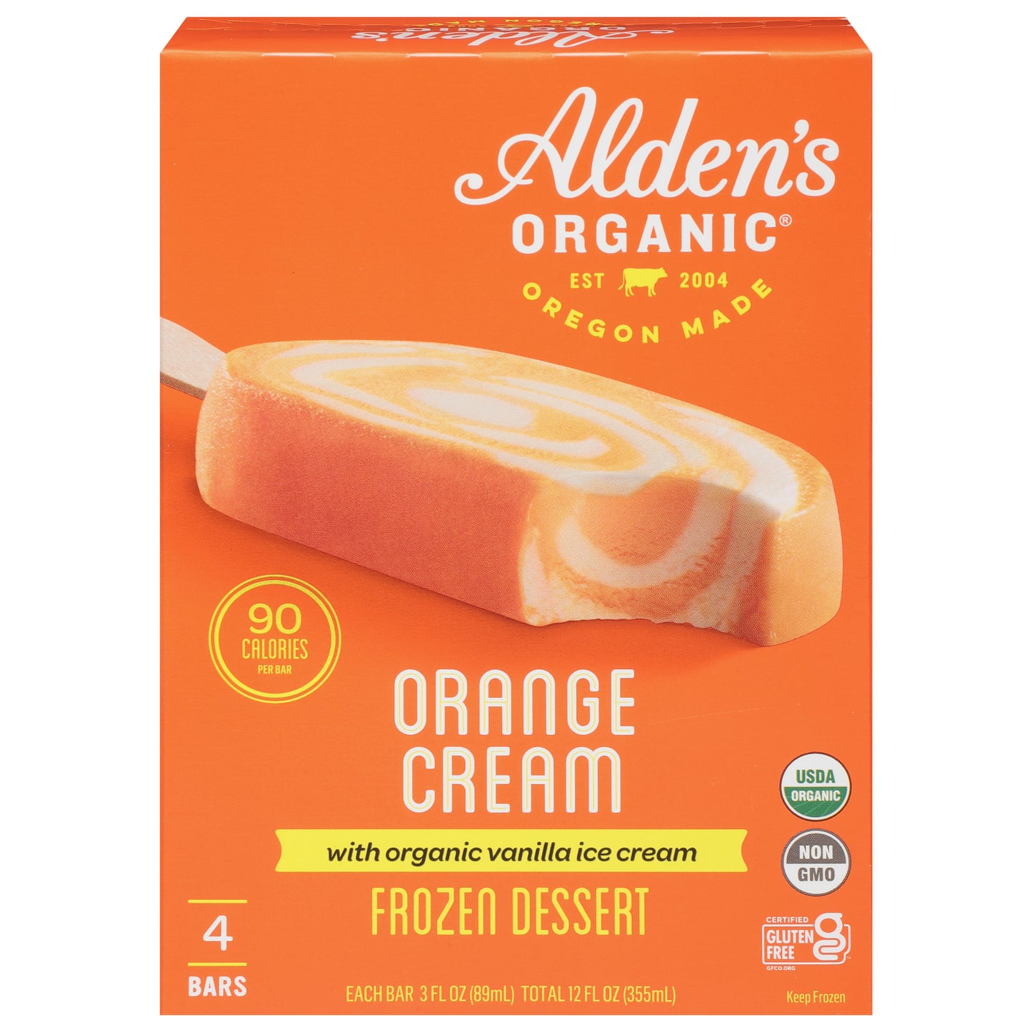 Alden's Organic Orange Cream Frozen Dessert Bar 4 - 3 fl oz Bars