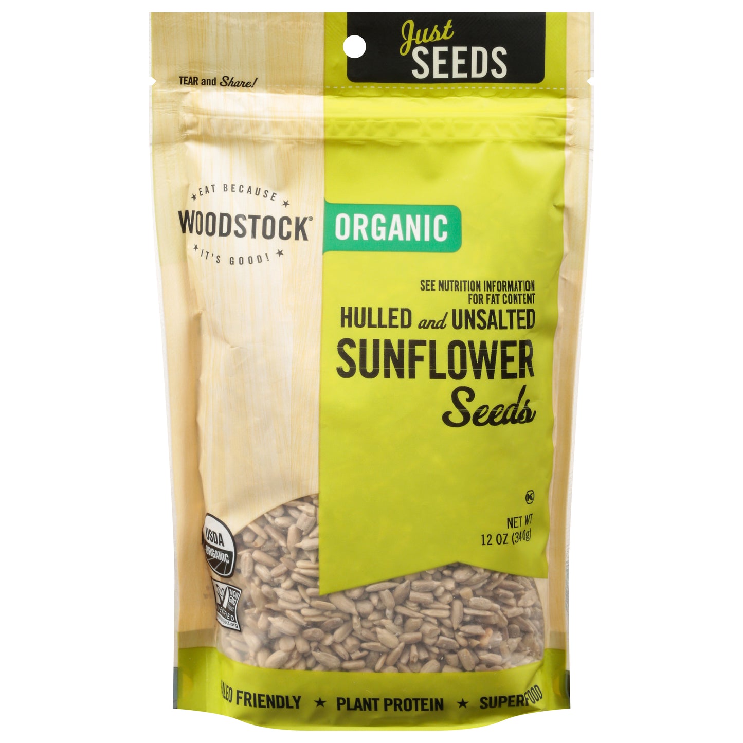 Woodstock Organic Hulled and Unsalted Sunflower Seeds 12 oz