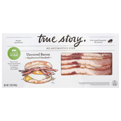 True Story Uncured Applewood Smoked Bacon 12 oz