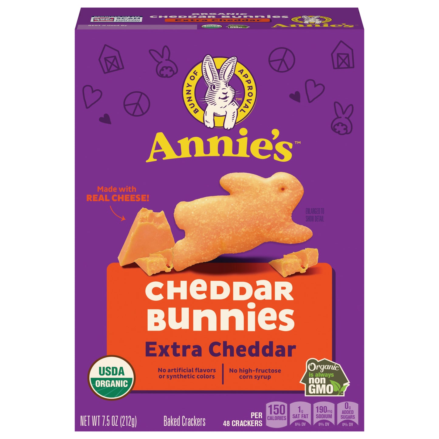 Annie's Organic Cheddar Bunnies Snack Crackers, Extra Cheddar, Baked With Real Cheese, 7.5 oz
