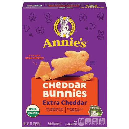 Annie's Organic Cheddar Bunnies Snack Crackers, Extra Cheddar, Baked With Real Cheese, 7.5 oz