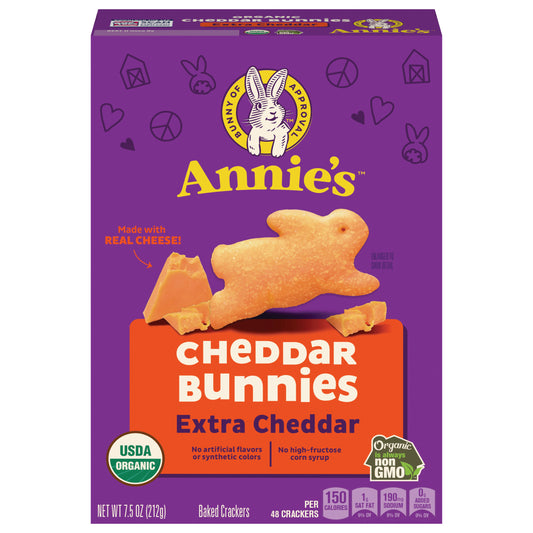Annie's Organic Cheddar Bunnies Snack Crackers, Extra Cheddar, Baked With Real Cheese, 7.5 oz