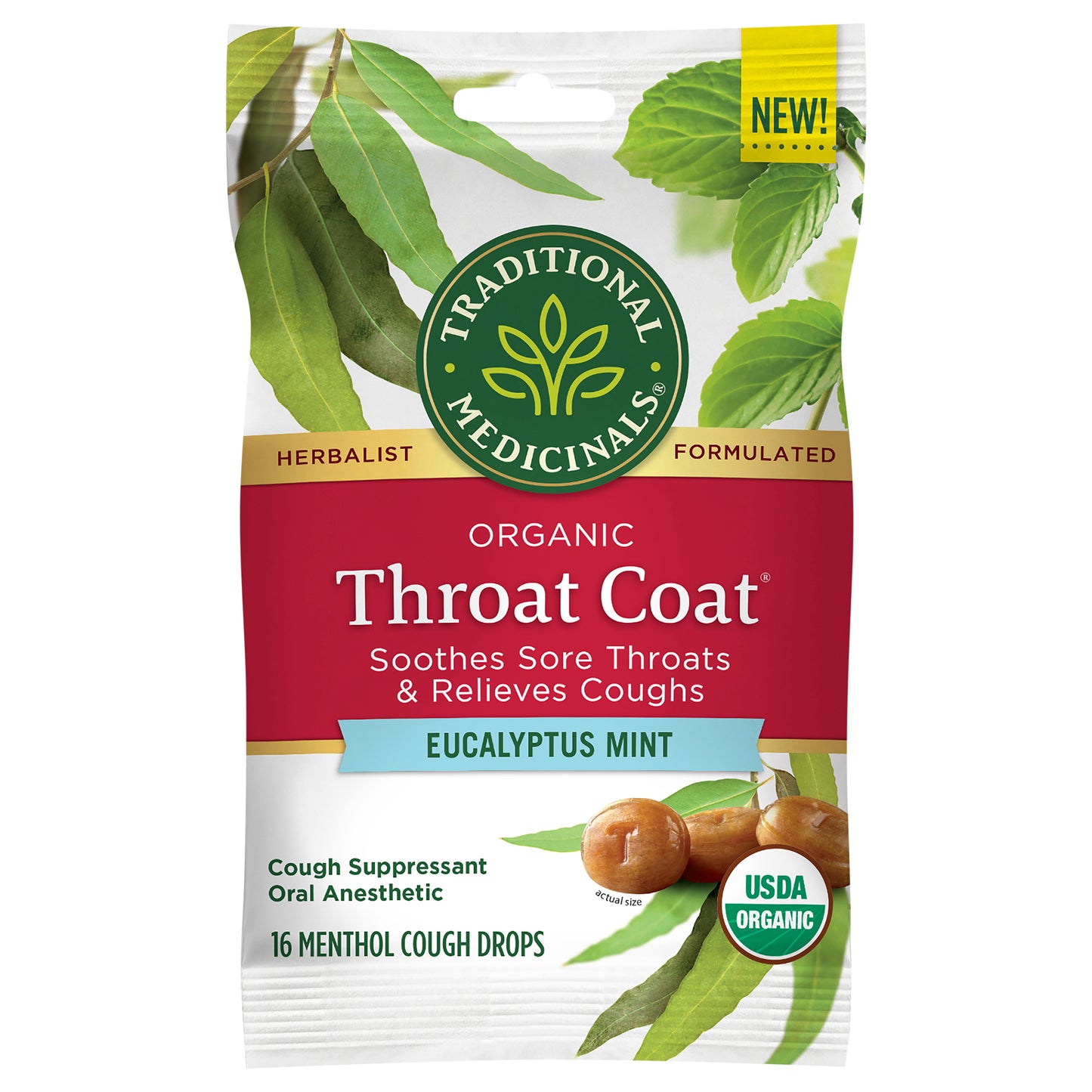 Organic Throat Coat Lozenges Eucalyptus Mint