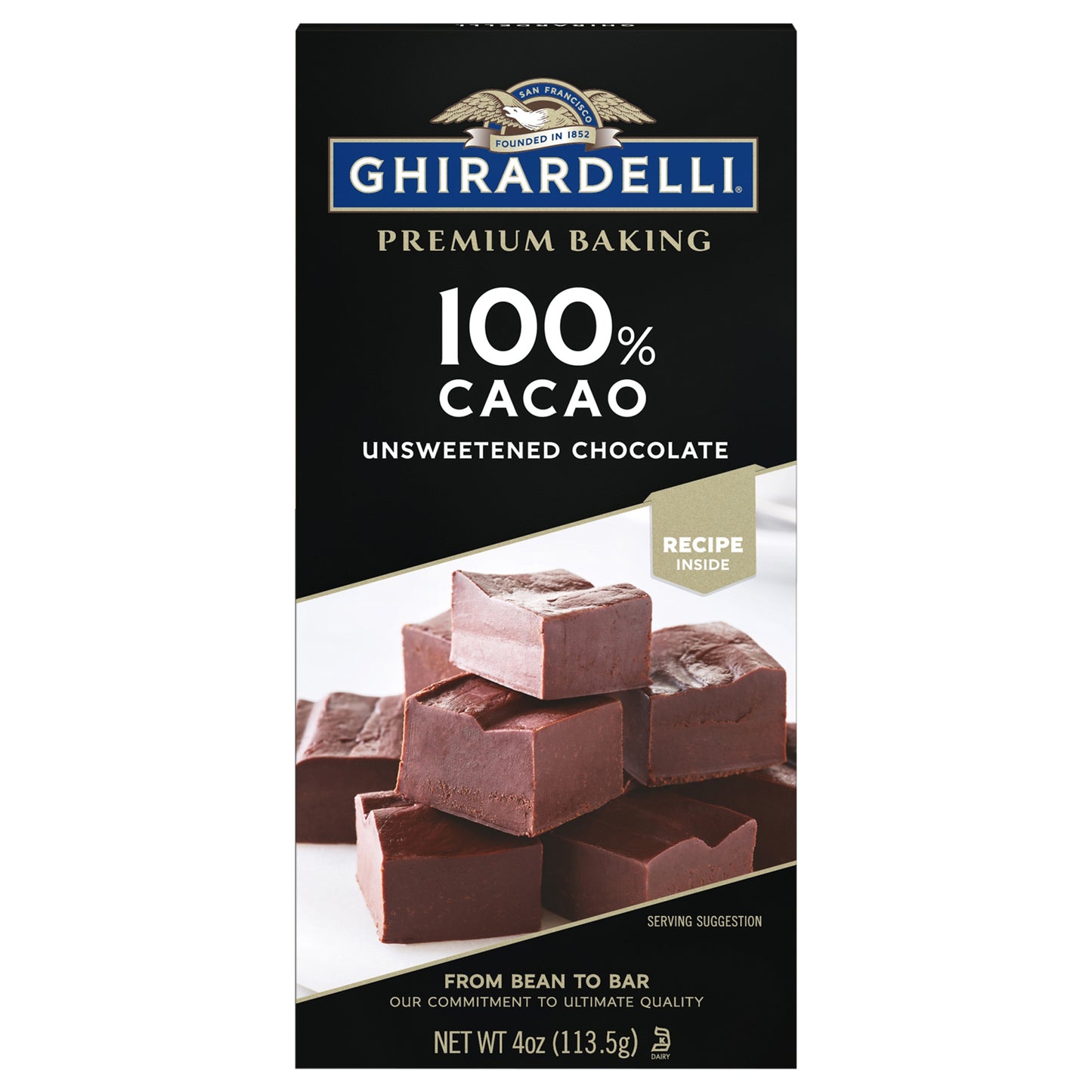 Premium 100% Cacao Unsweetened Chocolate Baking Bar, 4 oz Bar