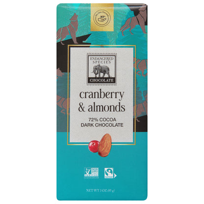 Endangered Species 72% Cocoa Cranberry & Almonds Dark Chocolate 3 oz