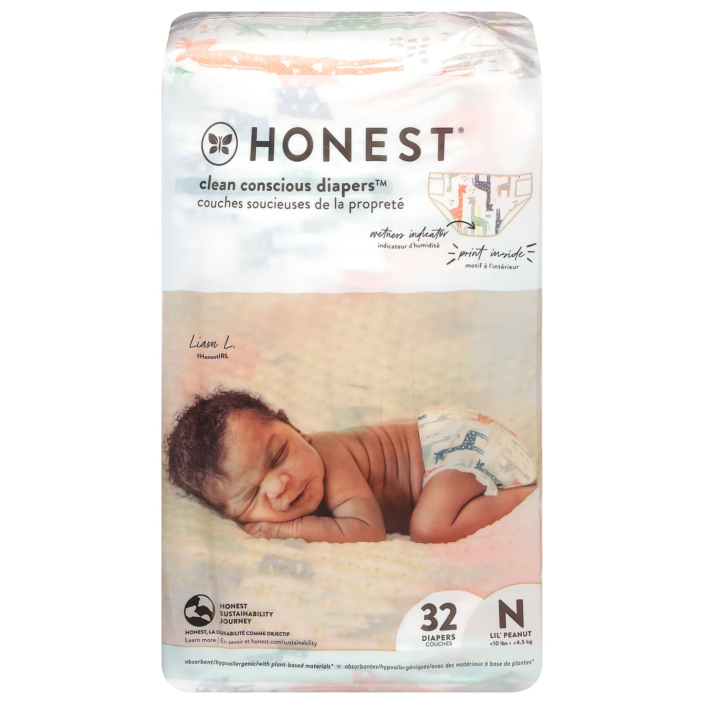 Honest Multicolored Giraffes Lil' Peanut Clean Conscious Newborn Diapers (Up to 10 lbs (4.5 kg)) 32 Each