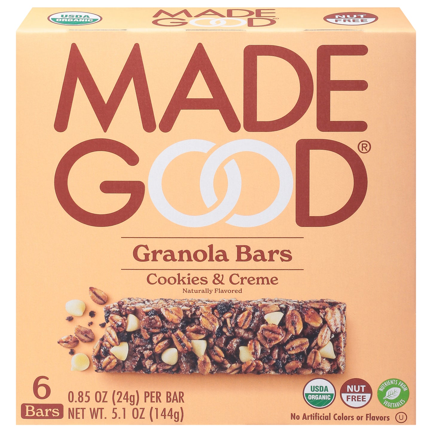 MadeGood Cookies & Creme Granola Bars 6 - 0.85 oz Bars