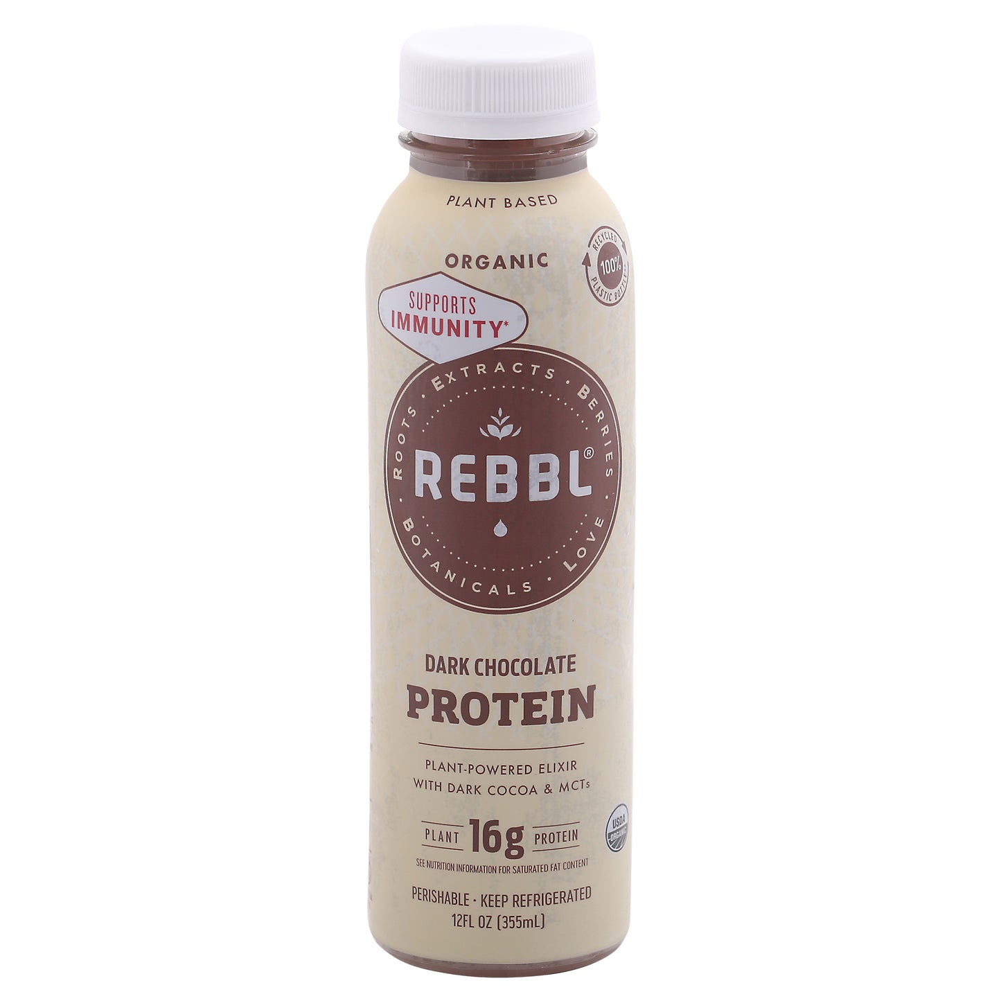 Rebbl Organic Protein Dark Chocolate Plant- Powered Elixir 12 fl oz Bottle
