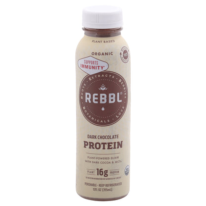 Rebbl Organic Protein Dark Chocolate Plant- Powered Elixir 12 fl oz Bottle