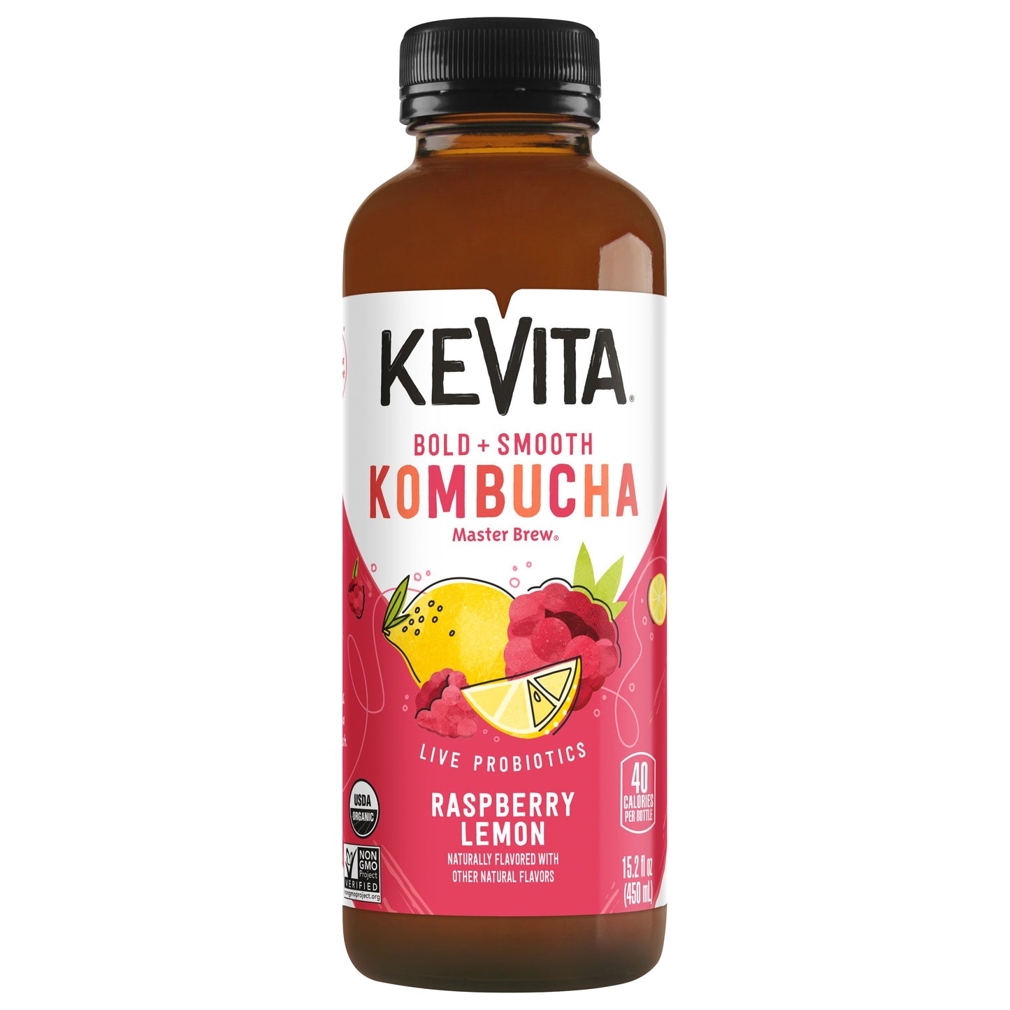 Kevita Live Probiotics Master Brew Kombucha Raspberry Lemon 15.2 Fl Oz