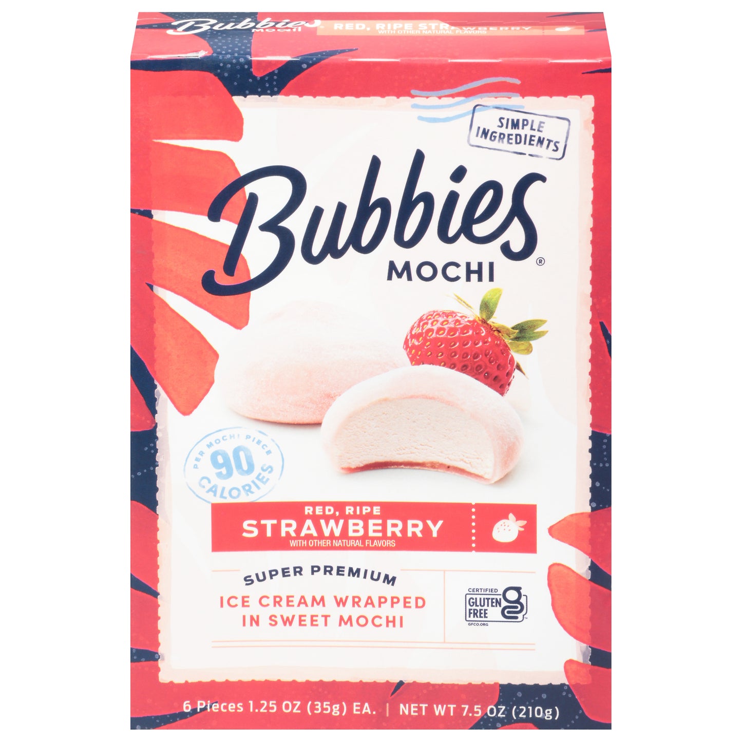 Bubbies Super Premium Red, Ripe Strawberry Mochi 6 - 1.25 oz Packs