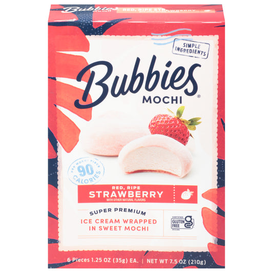 Bubbies Super Premium Red, Ripe Strawberry Mochi 6 - 1.25 oz Packs