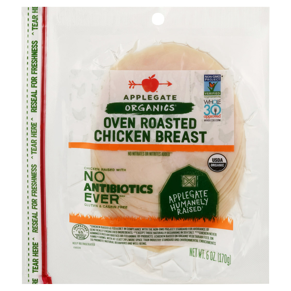 Applegate Chicken Applegate Organics Oven Roasted Chicken Breast 6 oz – Hudson Grocery Co-Op