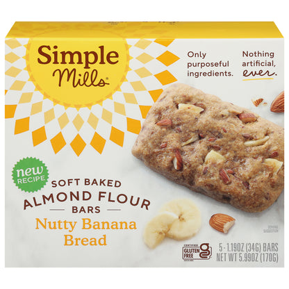 Simple Mills Soft Baked Almond Flour Nutty Banana Bread Bars 5 - 1.19 oz Bars