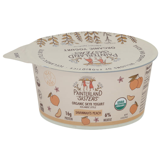 Painterland Sisters Organic 6% Milkfat Icelandic Style Savannah's Peach Skyr Yogurt 5.3 oz