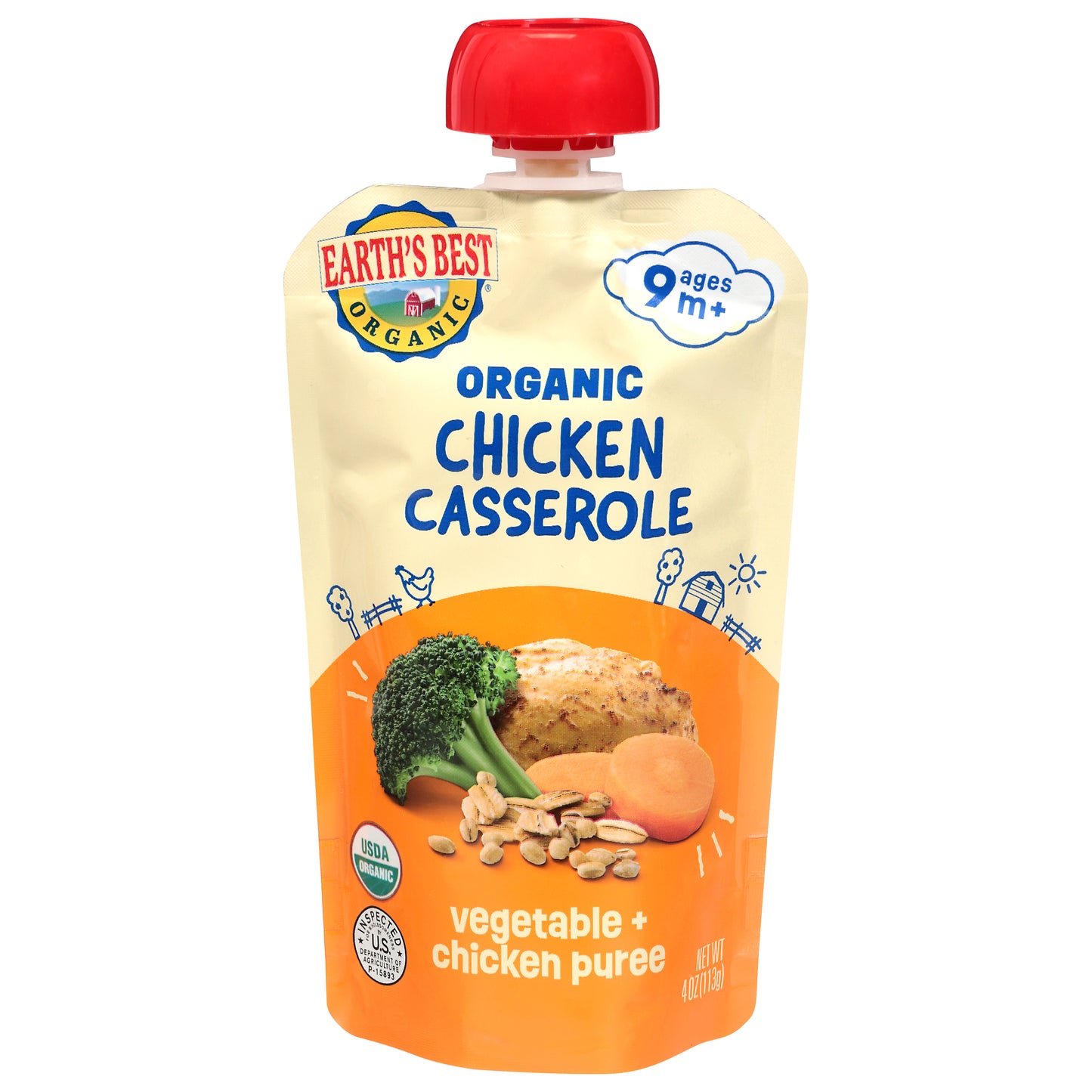 Earth's Best Organic Ages 9 m+ Chicken Casserole Vegetable + Chicken Puree 4 oz