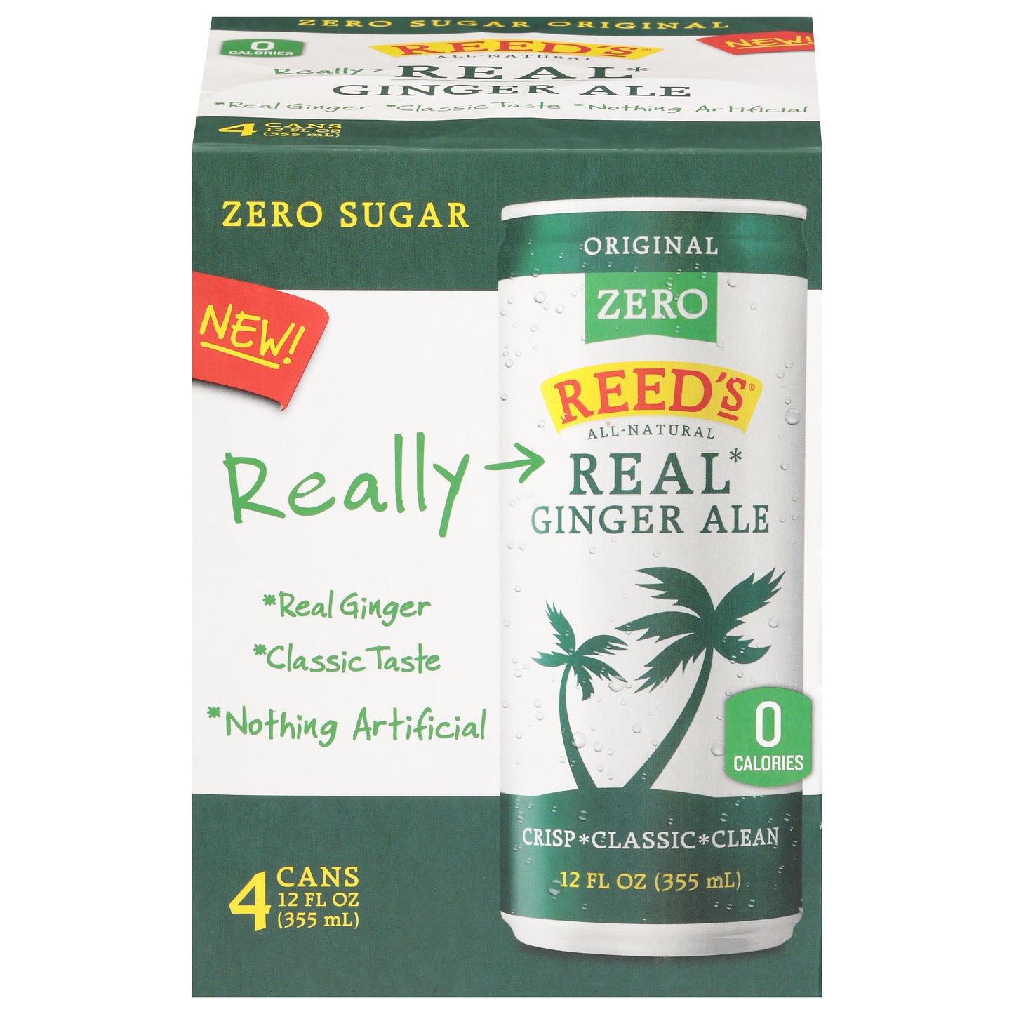 Reed's Zero Sugar Real Original Ginger Ale 4 - 12 fl oz Cans