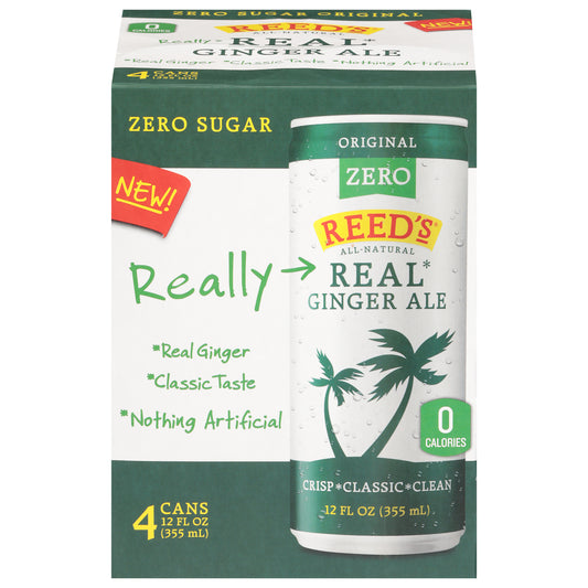 Reed's Zero Sugar Real Original Ginger Ale 4 - 12 fl oz Cans
