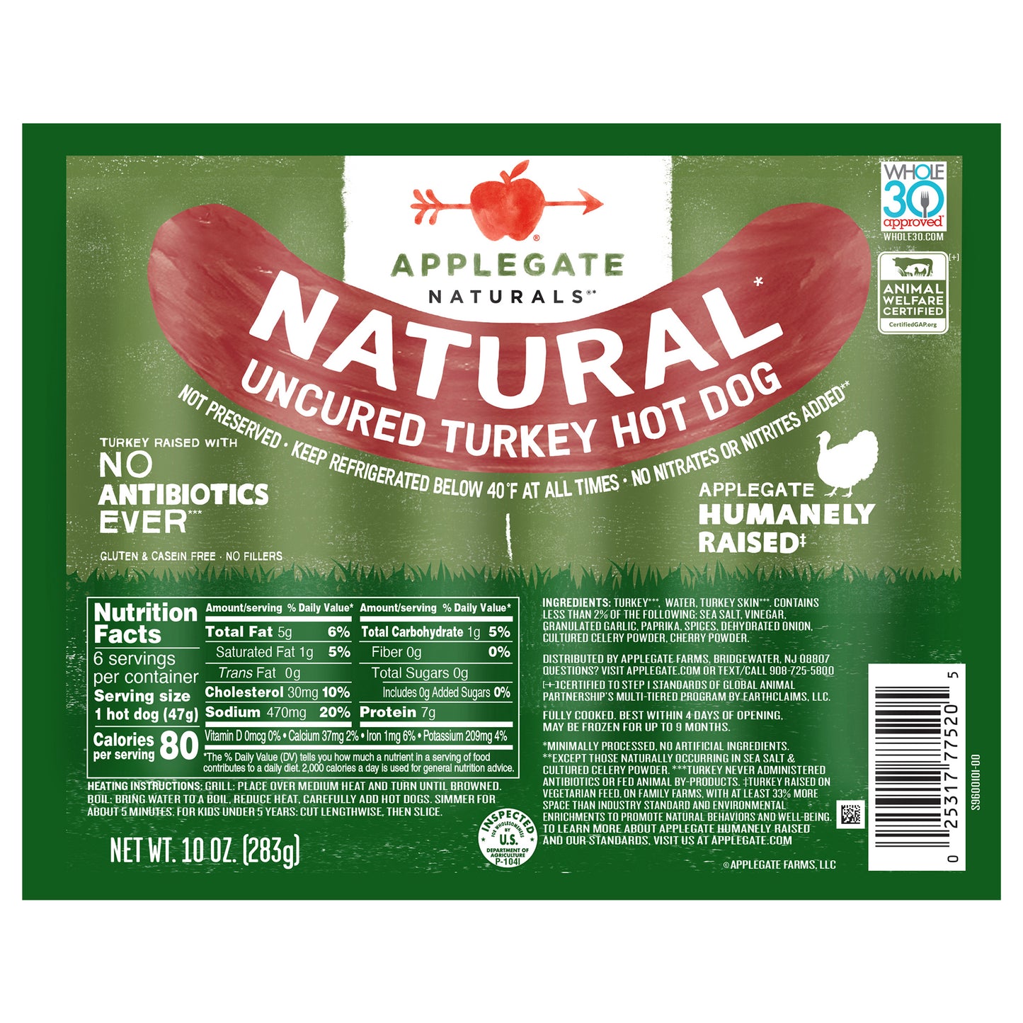 Applegate Natural Uncured Turkey Hot Dog, 10oz