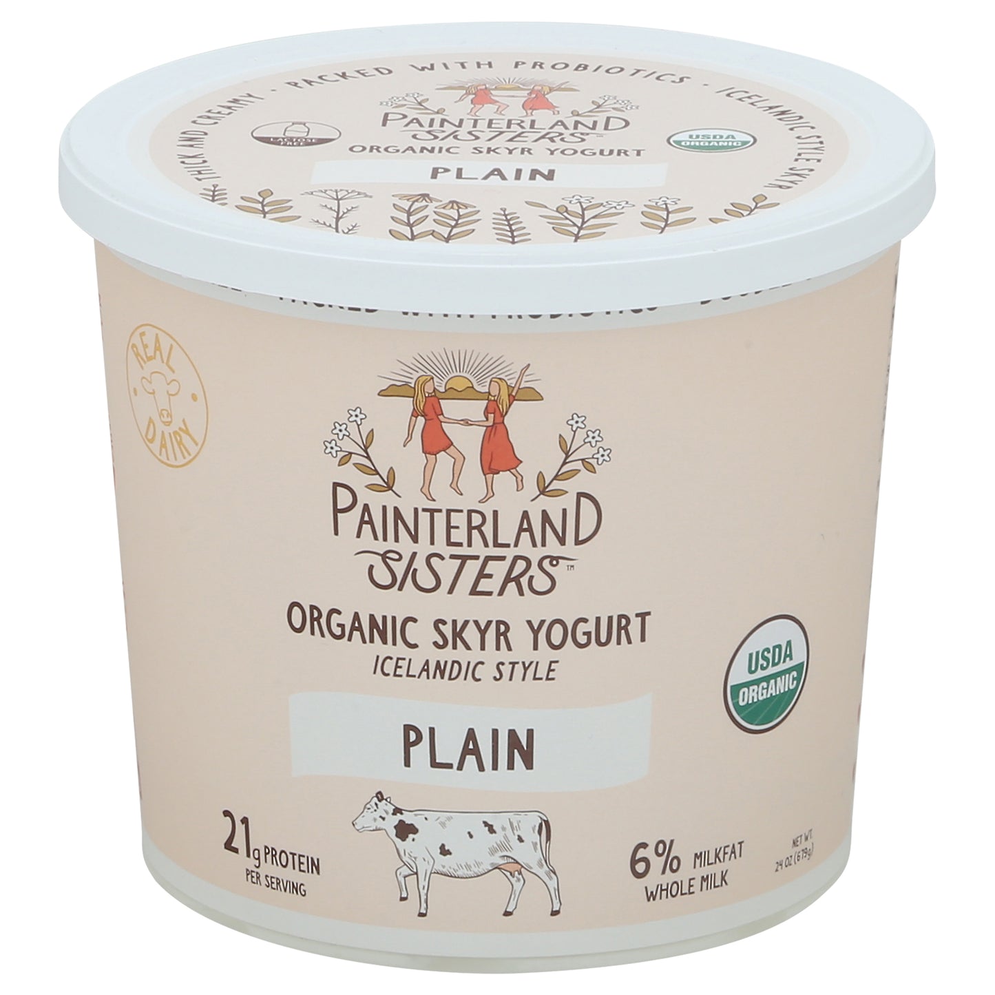 Painterland Sisters Organic 6% Milkfat Whole Milk Icelandic Style Plain Skyr Yogurt 24 oz