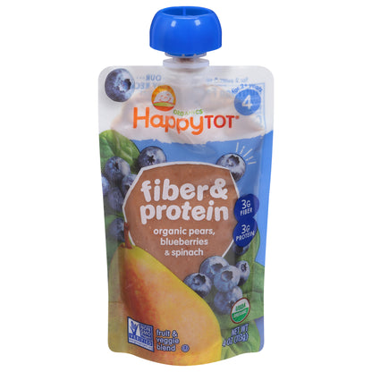 HappyTot Organics Fiber & Protein 4 (2+ Years) Organic Pears, Blueberries & Spinach Fruit & Veggie Blend 4 oz
