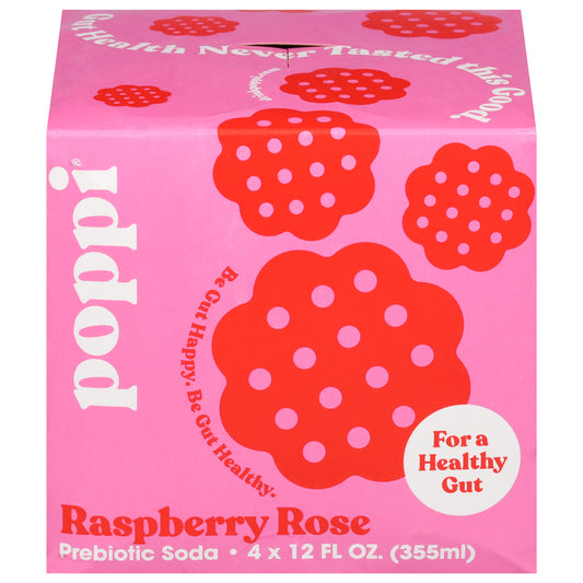 Poppi Raspberry Rose Prebiotic Soda 4 - 12 fl oz Cans