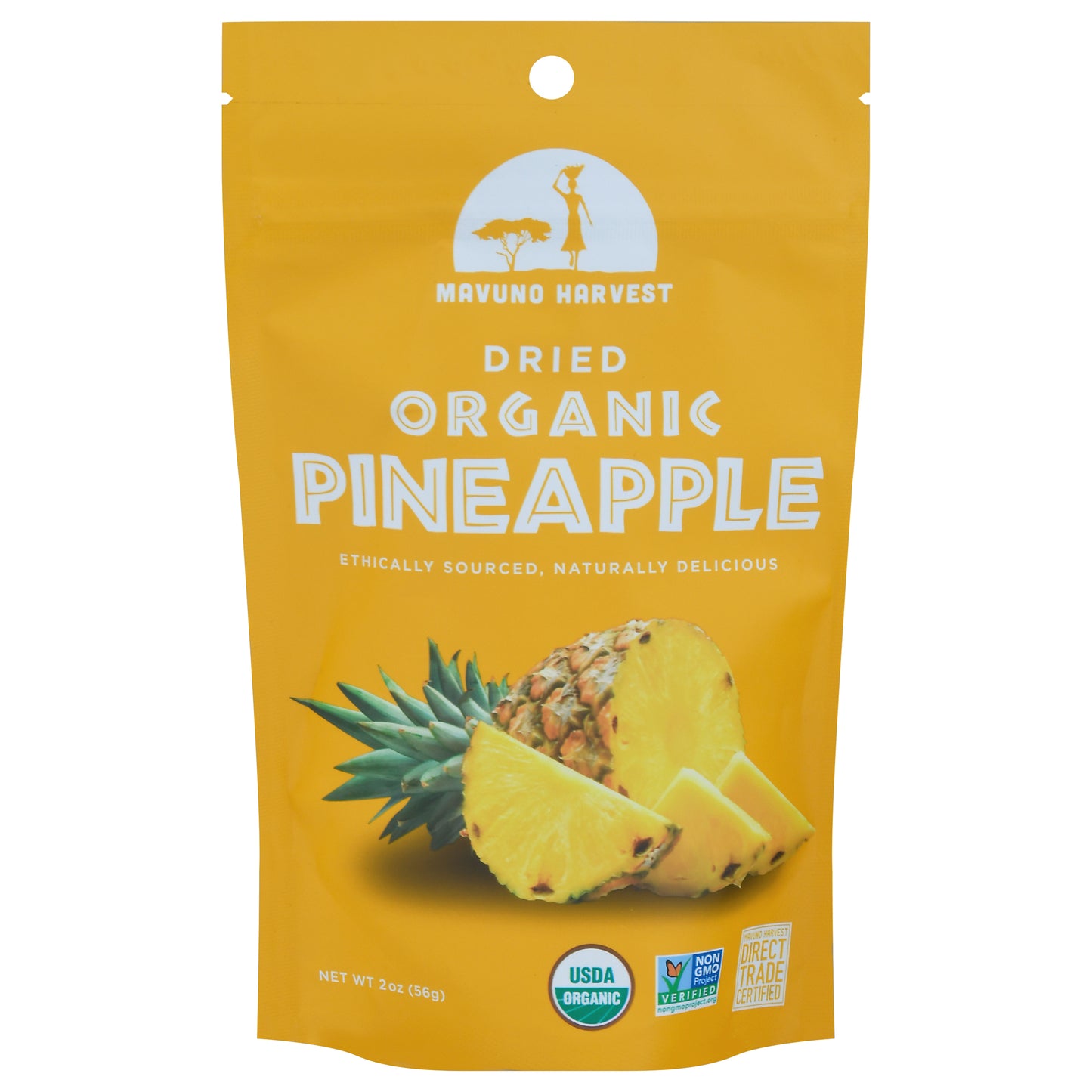 Mavuno Harvest Organic Dried Pineapple 2 oz Stand Pack