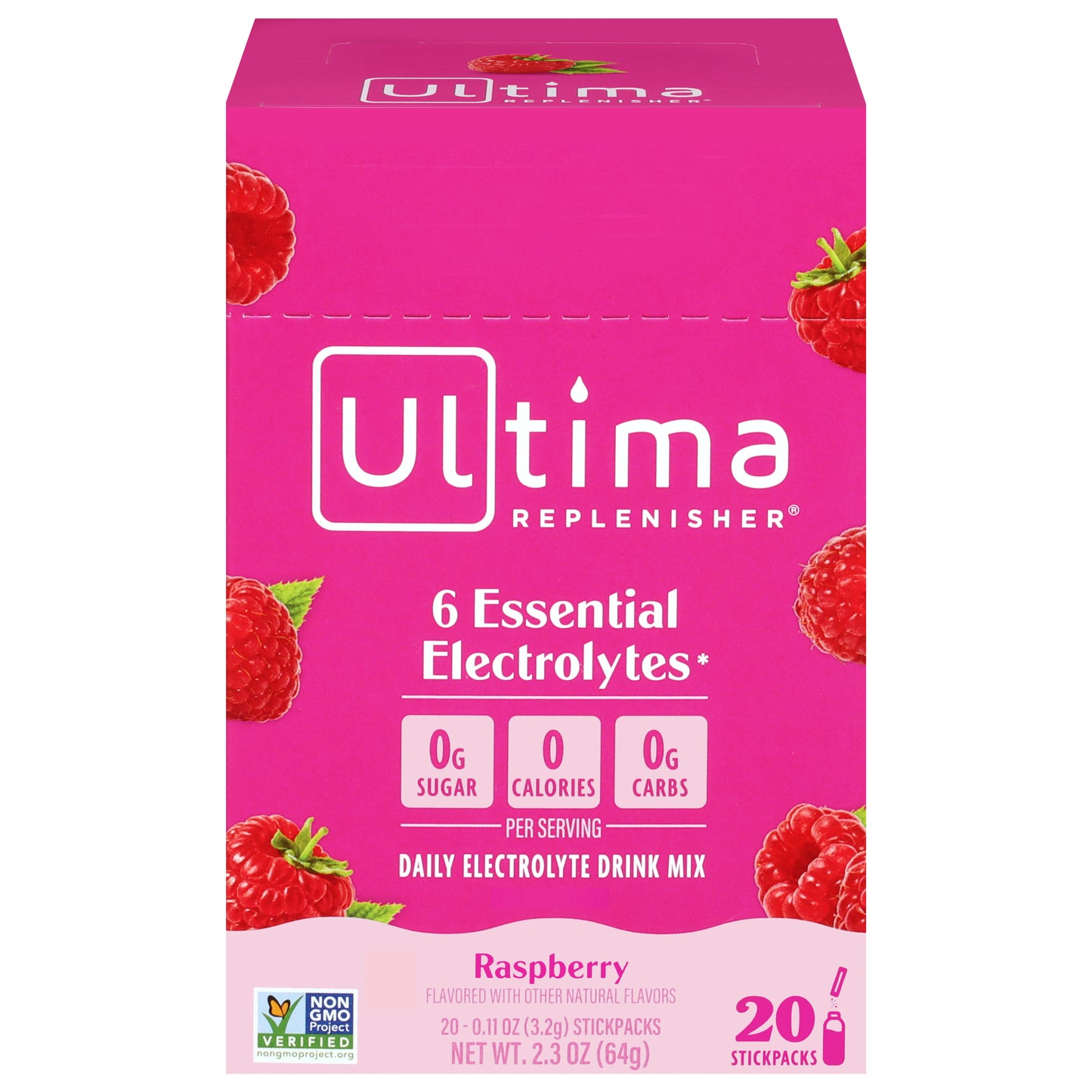 Ultima Replenisher Daily Raspberry Flavored Electrolyte Drink Mix 20 - 0.11 oz Sticks