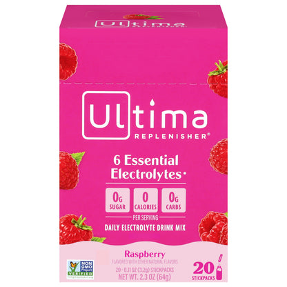 Ultima Replenisher Daily Raspberry Flavored Electrolyte Drink Mix 20 - 0.11 oz Sticks
