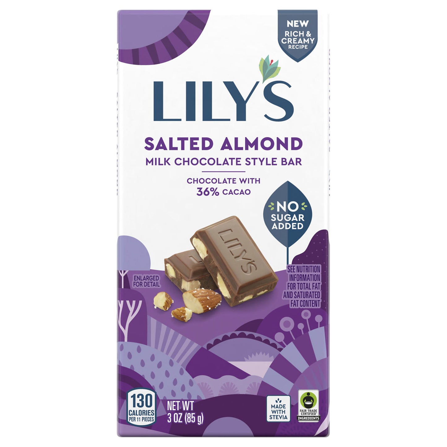 LILY'S Salted Almond Milk Chocolate Style No Sugar Added, Sweets Bar, 3 oz