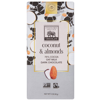 Endangered Species 75% Cocoa Oat Milk Coconut & Almonds Dark Chocolate 3 oz